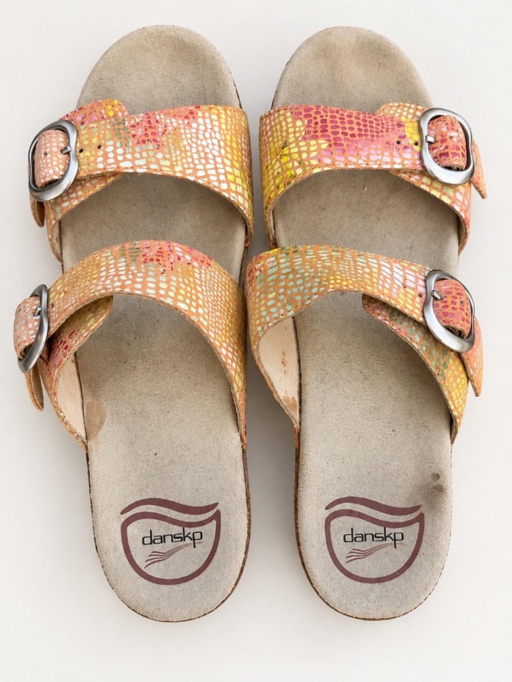 Dansko Sophie Orange Multicolor Mosaic Leather Slides 7